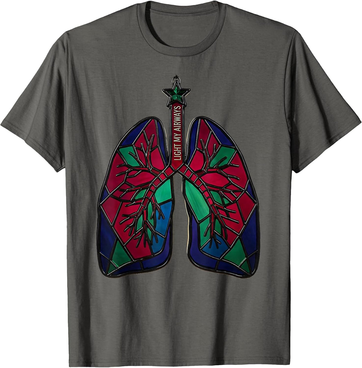 Men's Light My Airways Stained Glass Mosaic Respiratory Therapist T-Shirt - Asphalt Grey
