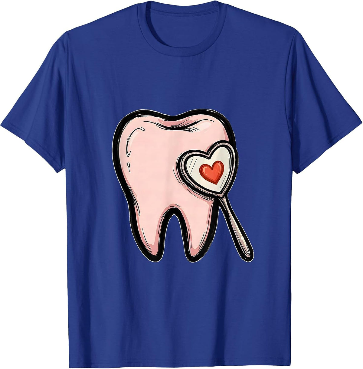 Rounded Crown and Roots Dental Mirror Playful Humor T-Shirt - Royal Blue