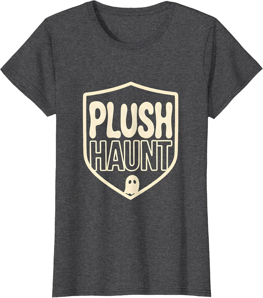 Women's PLUSH HAUNT Kawaii Horror Anime Pastel Goth Aesthetic Emblem T-Shirt - Dark Heather Grey