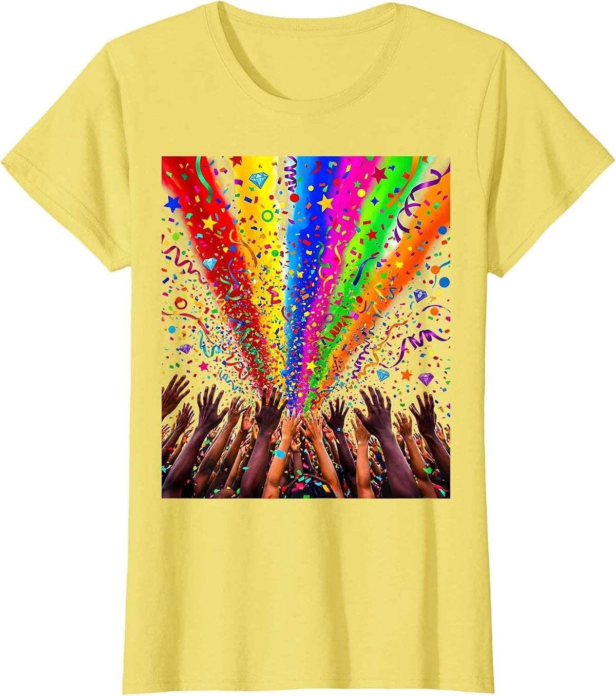 Women's Cheer Celebration Confetti Crowd Graphic T-Shirt - Lemon Yellow