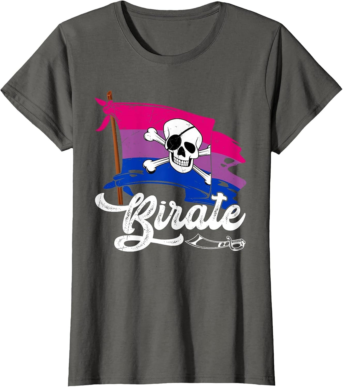 Birate Pirate Bisexual Flag Bisexuality Pride Month LGBTQ T-Shirt - Asphalt Grey
