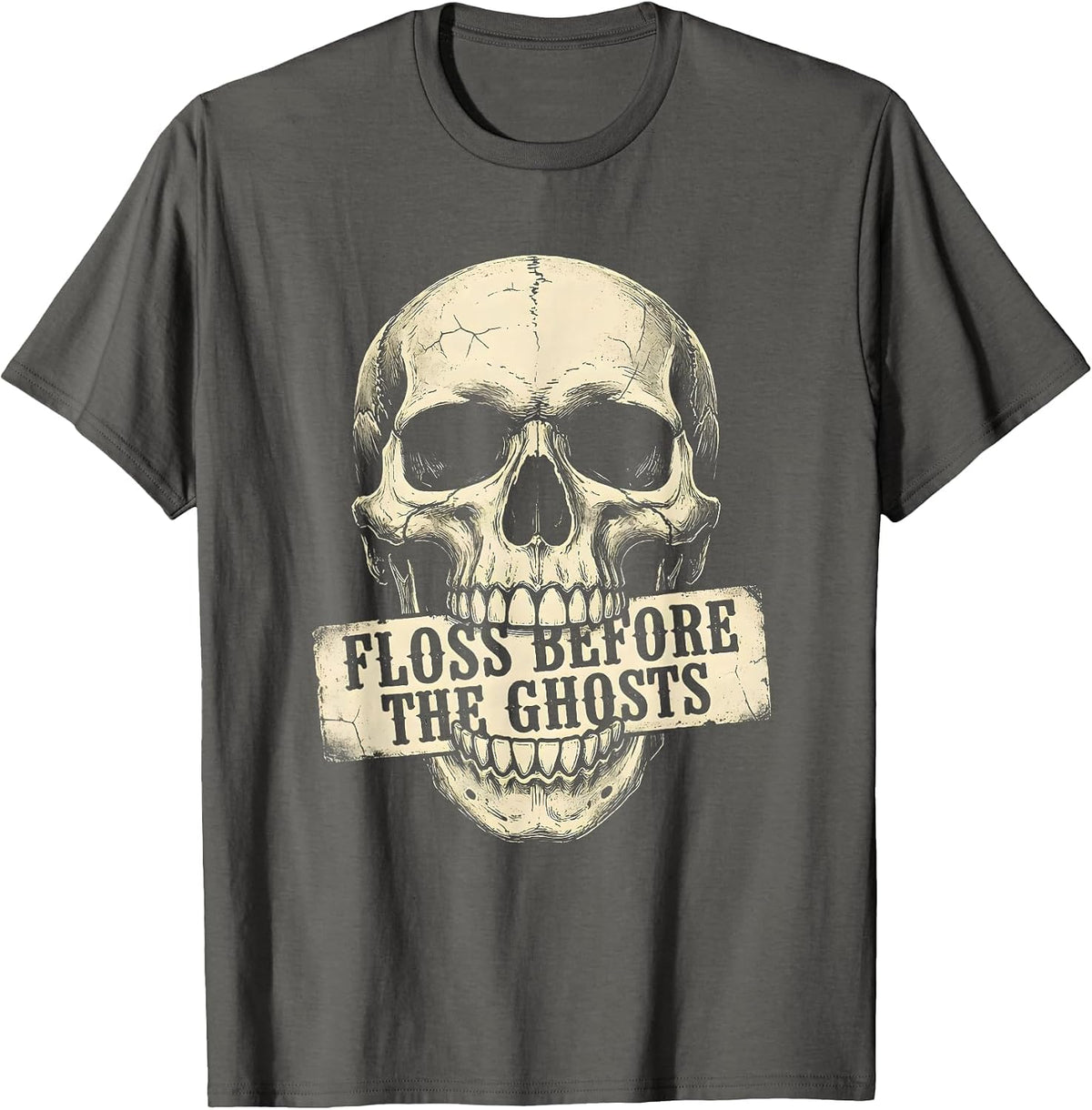 Floss Before The Ghosts Halloween Dental Design T-Shirt - Asphalt Grey