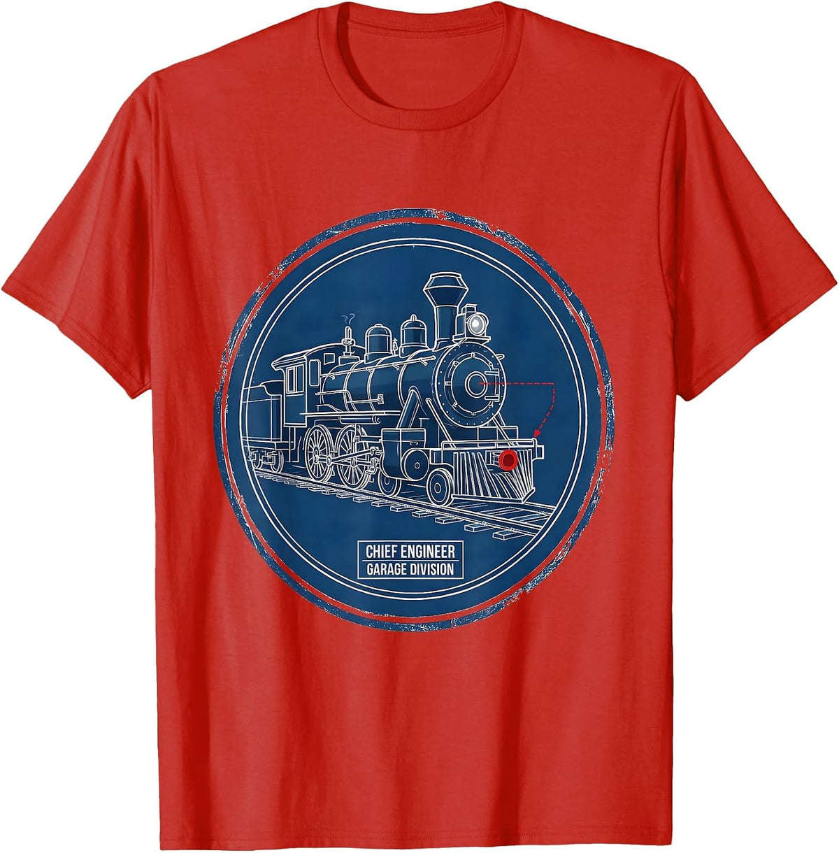 Men's Chief Engineer Garage Division Vintage Steam Train T-Shirt - Red