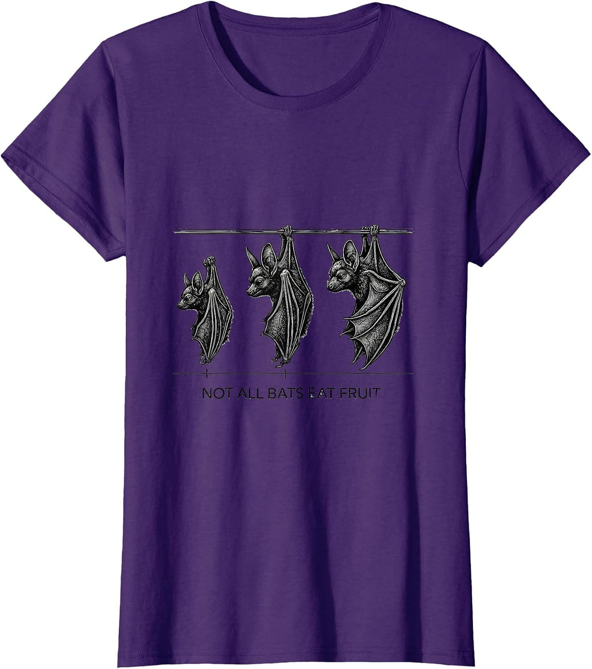 Women's Not All Bats Eat Fruit Funny Bat Lover Wildlife Conservation T-Shirt - Purple