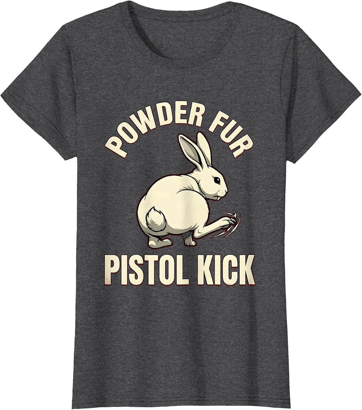 Women's Powder Fur, Pistol Kick Horror Alt Goth Bunny Spooky Season T-Shirt - Dark Heather Grey