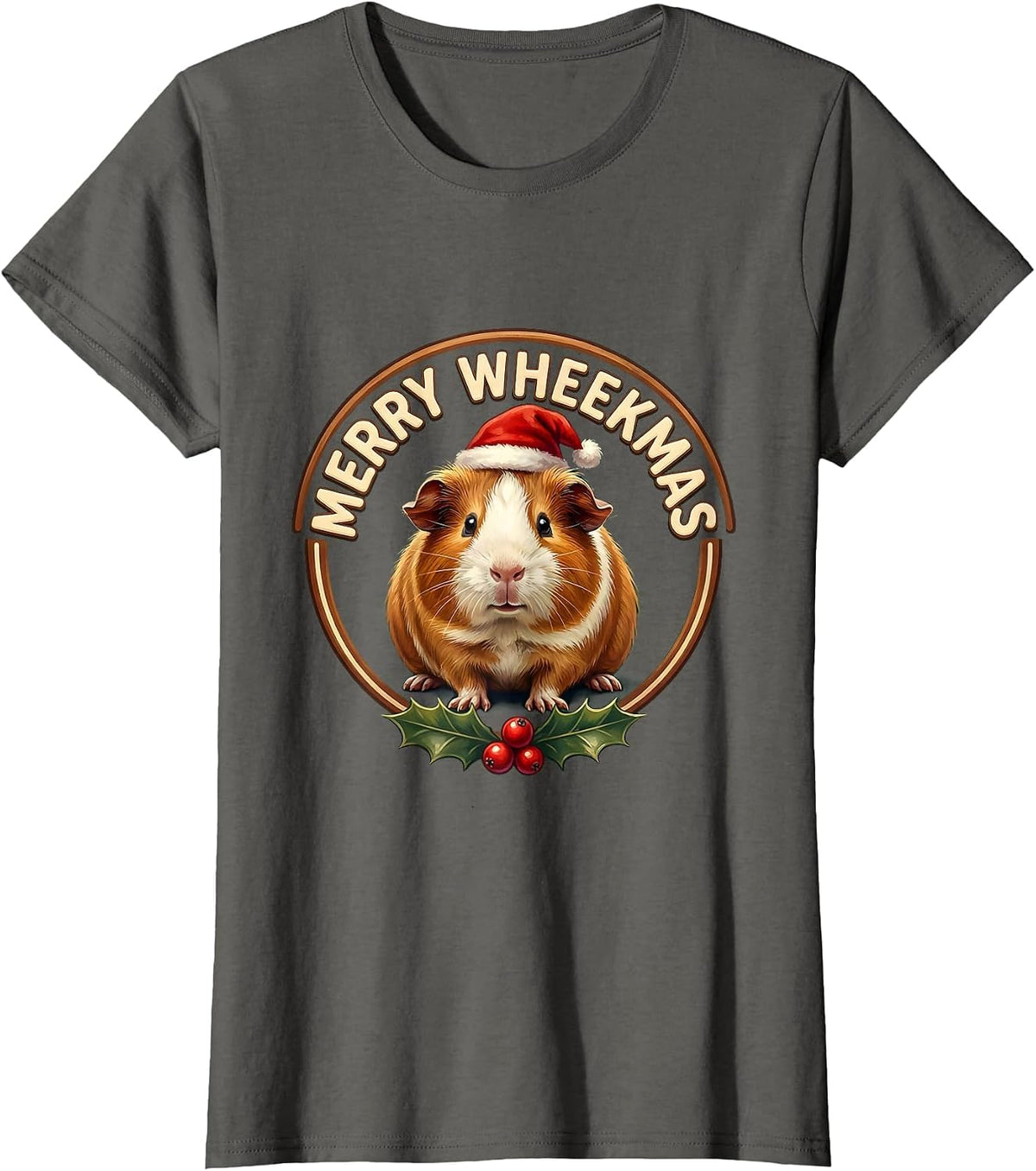 Women's Merry Wheekmas Funny Guinea Pig Christmas Pet Lover Holiday T-Shirt - Asphalt Grey