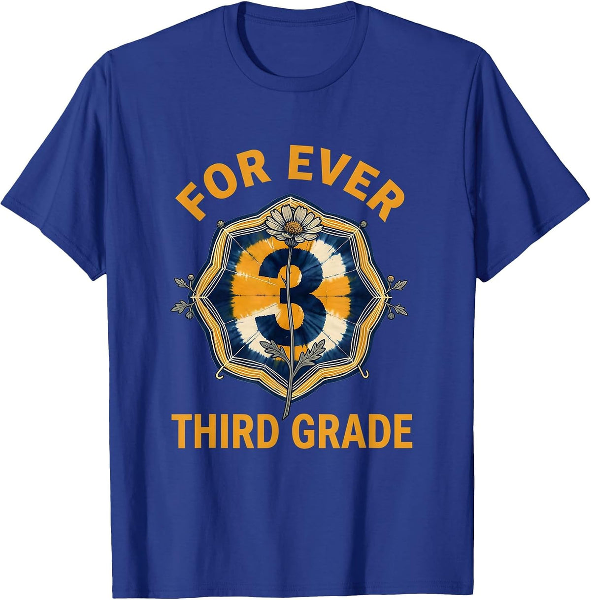For Ever Third Grade Retro Teacher Wildflowers T-Shirt - Royal Blue