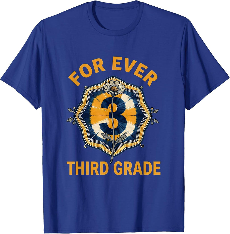 For Ever Third Grade Retro Teacher Wildflowers T-Shirt - Royal Blue