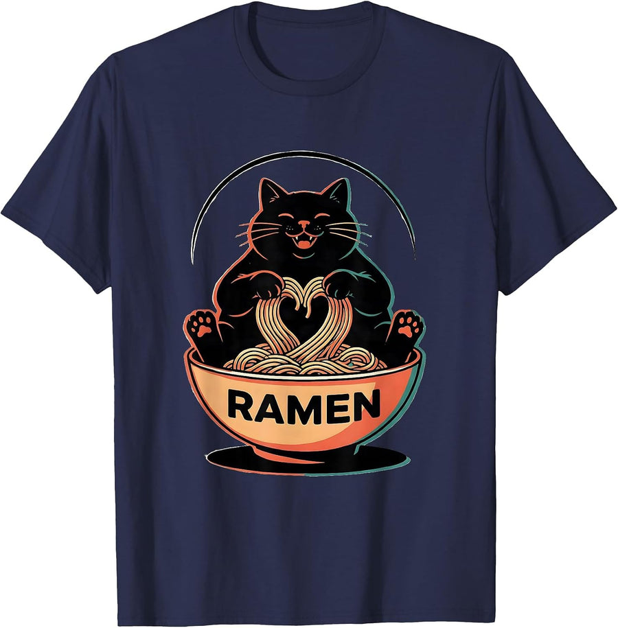 RAMEN Kawaii Cat Anime Funny Ramen Lover Gift T-Shirt - Navy Blue