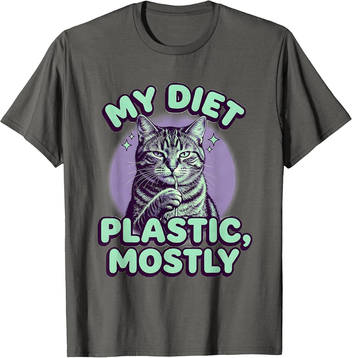 My Diet Plastic Mostly Funny Cat Meme Absurdist Irony T-Shirt - Asphalt Grey