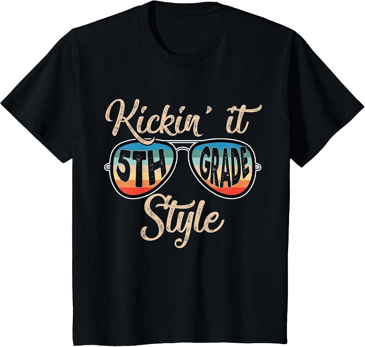 P41l Retro Kickin It 5th Grade Style Teacher Back to School T-Shirt - Black