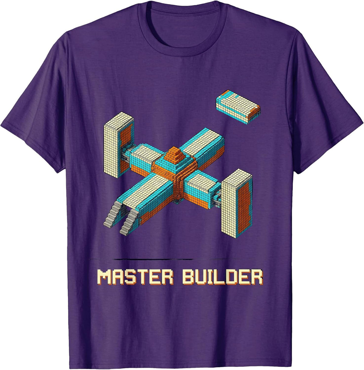 Master Builder Pixel Art Space Station Birthday Brick T-Shirt - Purple