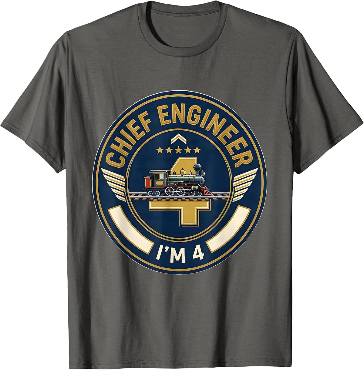 Men's I'm 4 Chief Engineer 4th Birthday Boy Train Party T-Shirt - Asphalt Grey