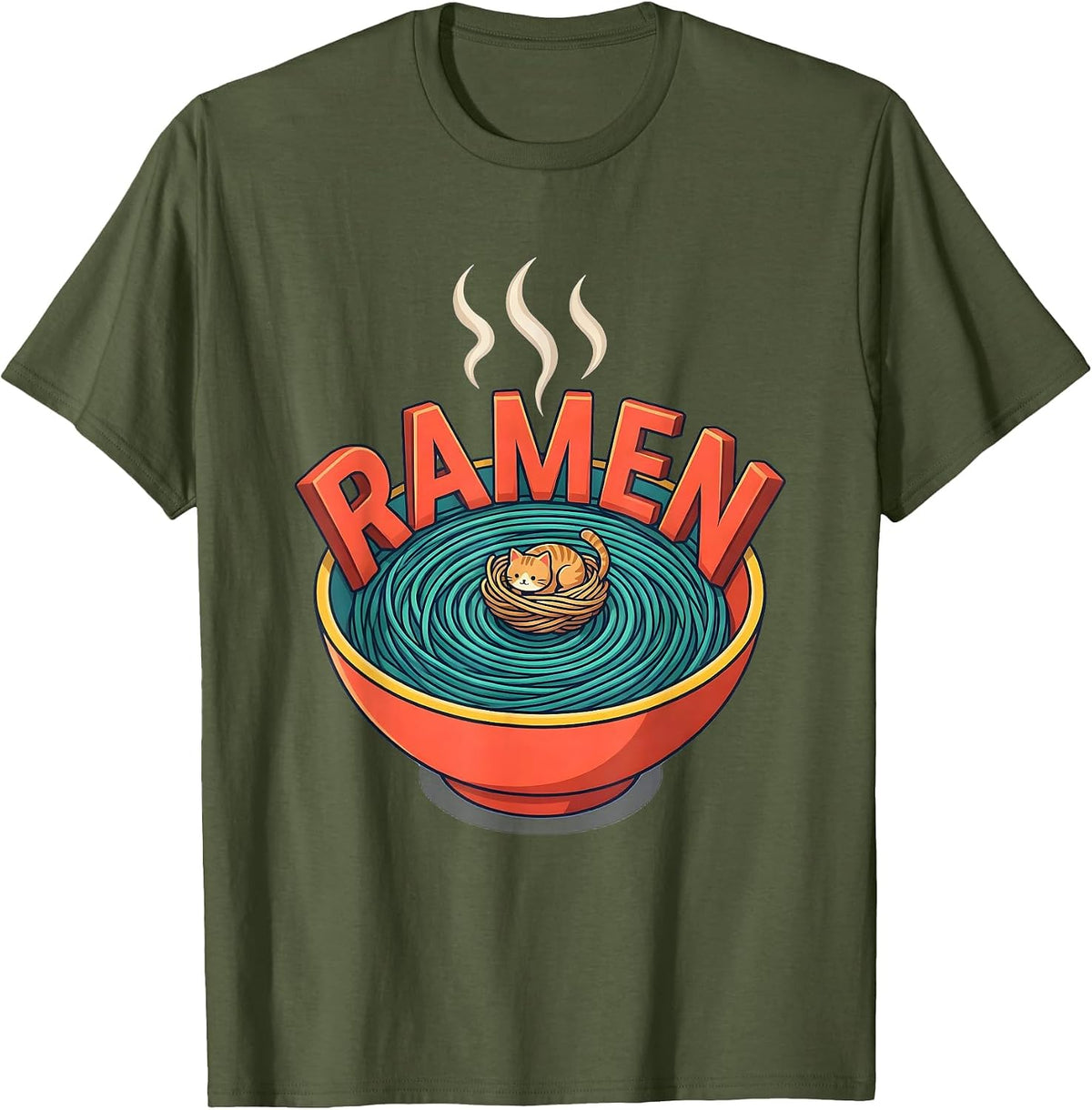 RAMEN Kawaii Cat Anime Funny Japanese Noodle Lover Gift T-Shirt - Olive Green
