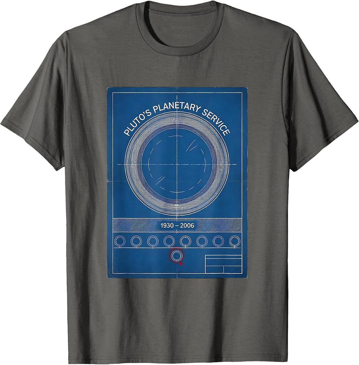 Pluto's Planetary Service, 1930–2006 Retro Pluto Planet T-Shirt - Asphalt Grey