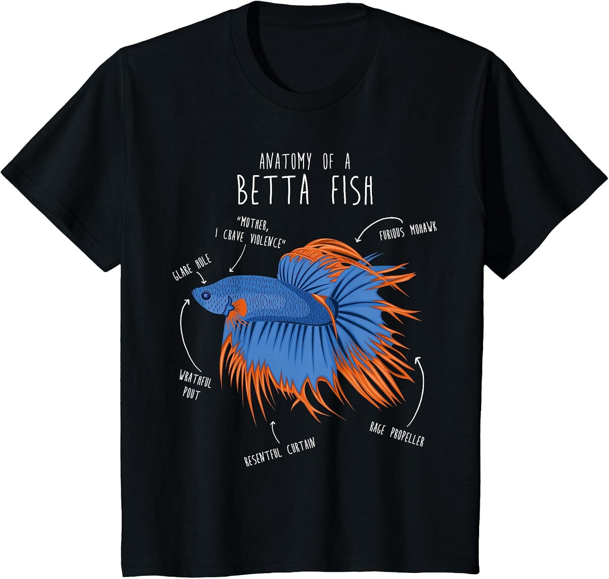 Betta Fish Siamese Fighting Fish Anatomy, Funny Aquarium Pet T-Shirt - Black