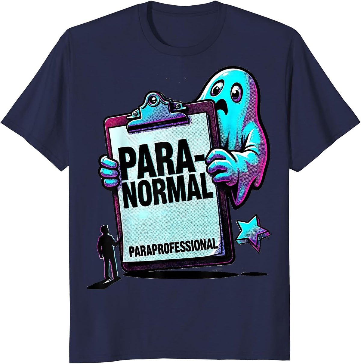 Men's Para-Normal Paraprofessional Pop Art Halloween Ghost SPED T-Shirt - Navy Blue