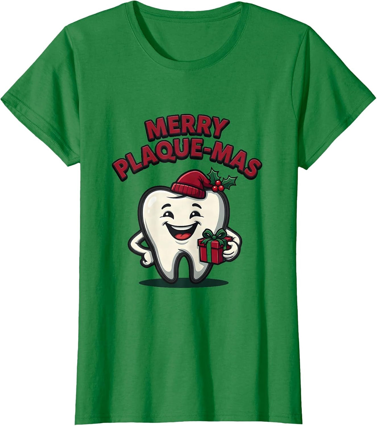 Women's Merry Plaque-Mas Funny Dental Mascot Dentist Christmas Tooth T-Shirt - Kelly Green
