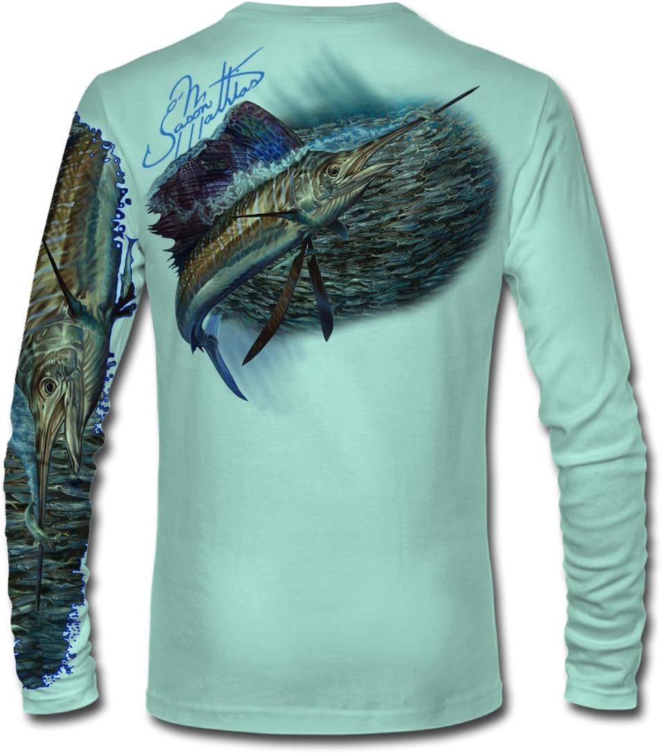 Sailfish Baitball Long Sleeve UPF 50+ High Performance Fishing Shirt (JM015) - Arctic Blue