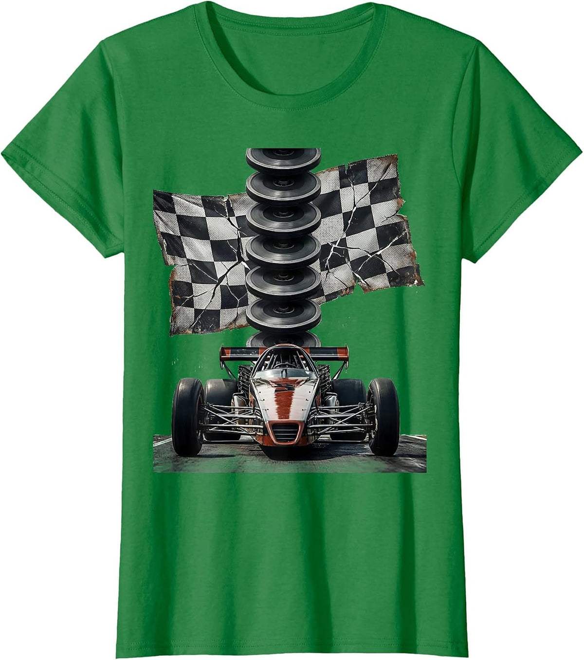Women's Distressed Dragster Column RC Car Racing Enthusiast Humor T-Shirt - Kelly Green