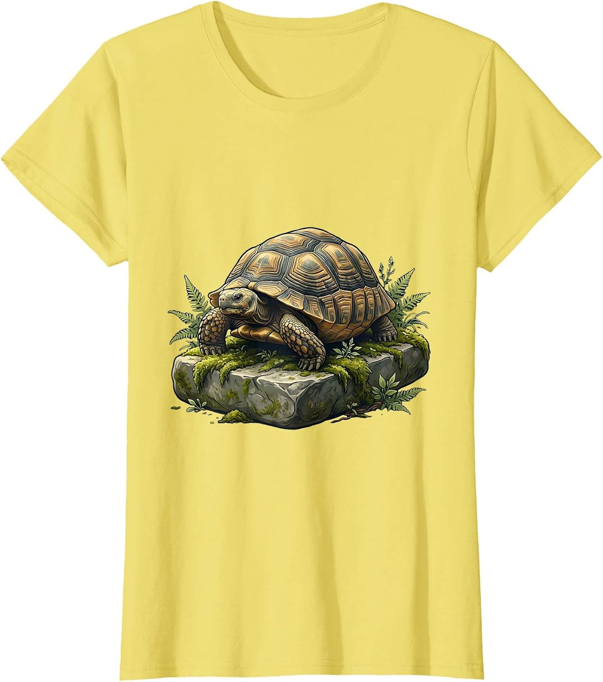 Be Still Tortoise on Ancient Mossy Stone T-Shirt - Lemon Yellow