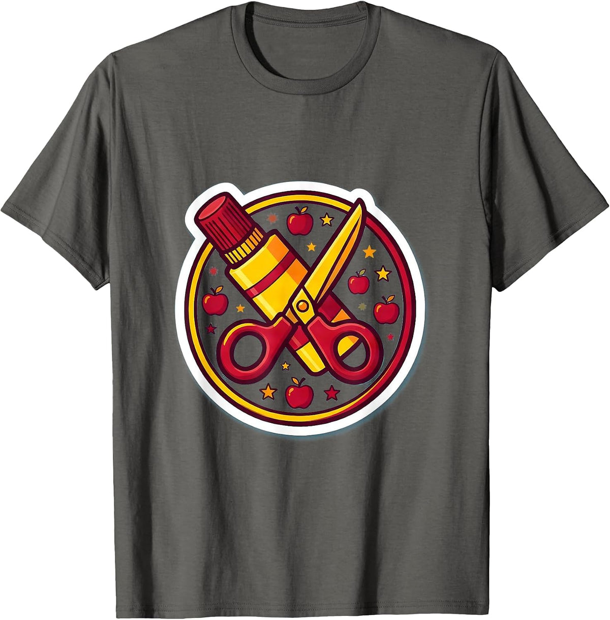 Kindergarten Teacher Glue Stick and Scissors Art T-Shirt - Asphalt Grey