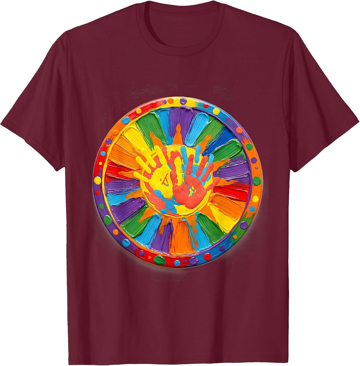 Men's Preschool Teacher Sun Finger Painting Art T-Shirt - Burgundy