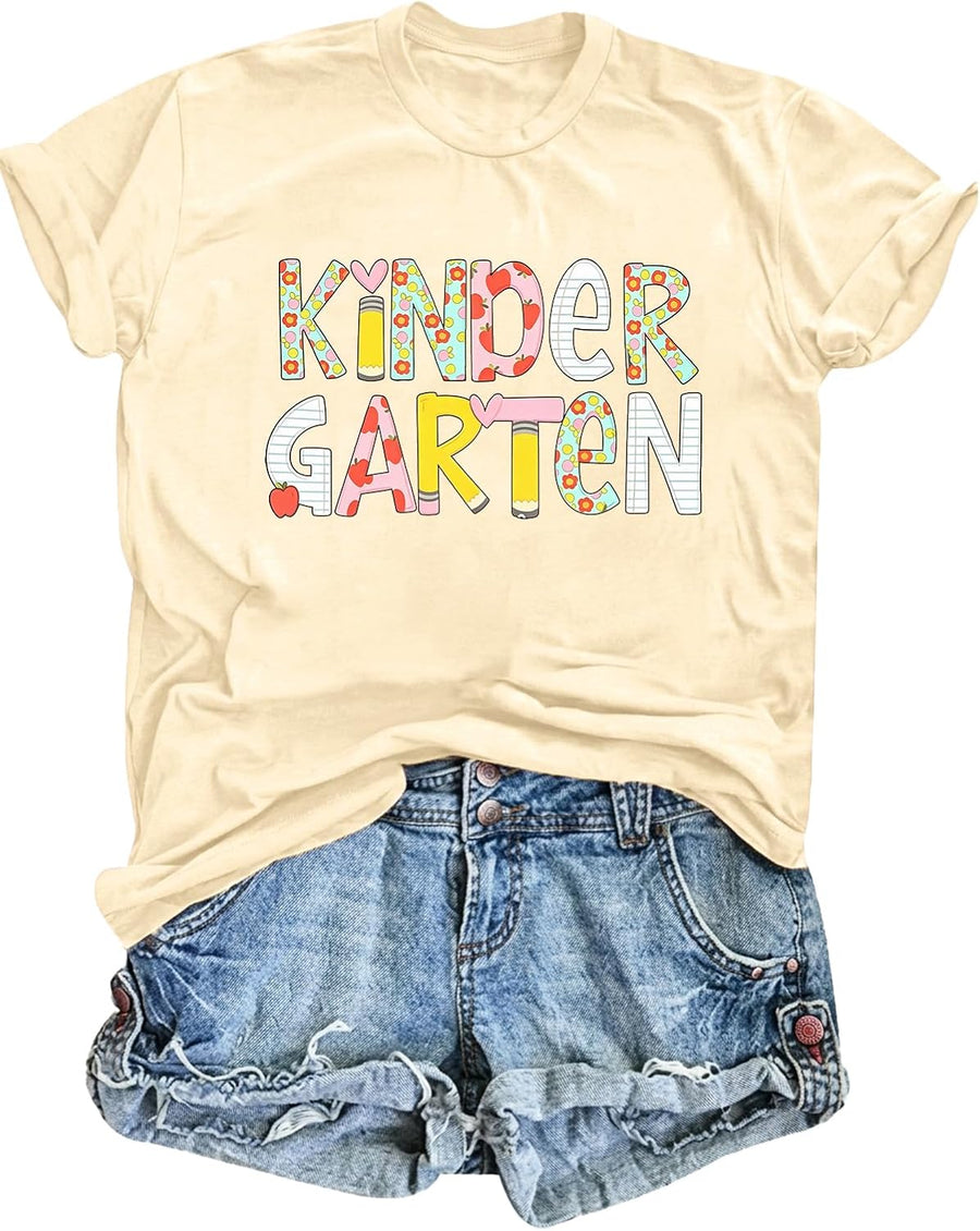 First Day of School Teacher Shirt for Women Back to School Gift Tee - Apricot-kinder Garten