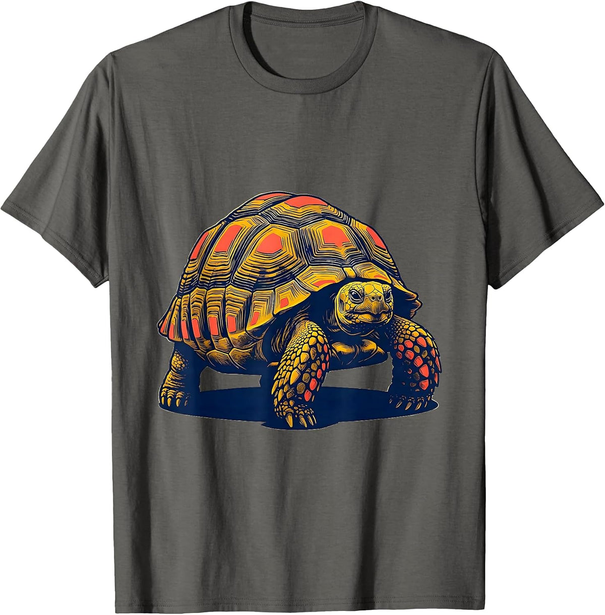 Men's Tortoise Mid-Step Screenprint Poster Pet Lover Humor T-Shirt - Asphalt Grey