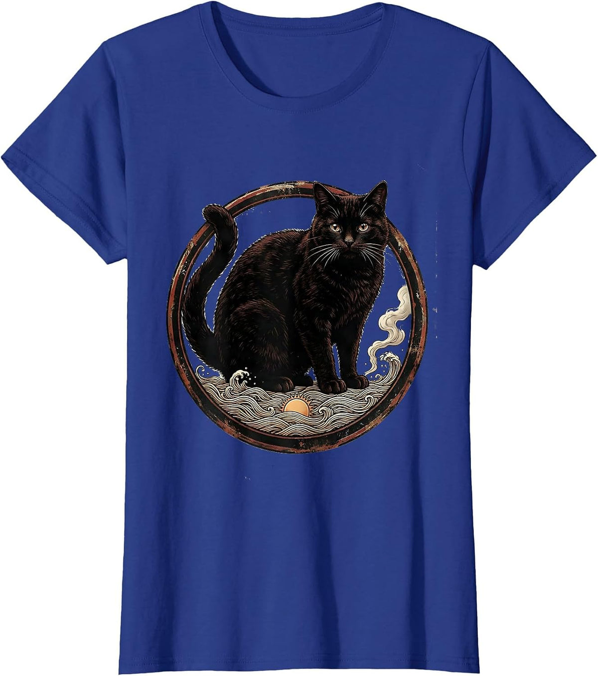 Women's Cat Ramen Kaiju Vintage Anime Art Japanese Cat Lover T-Shirt - Royal Blue