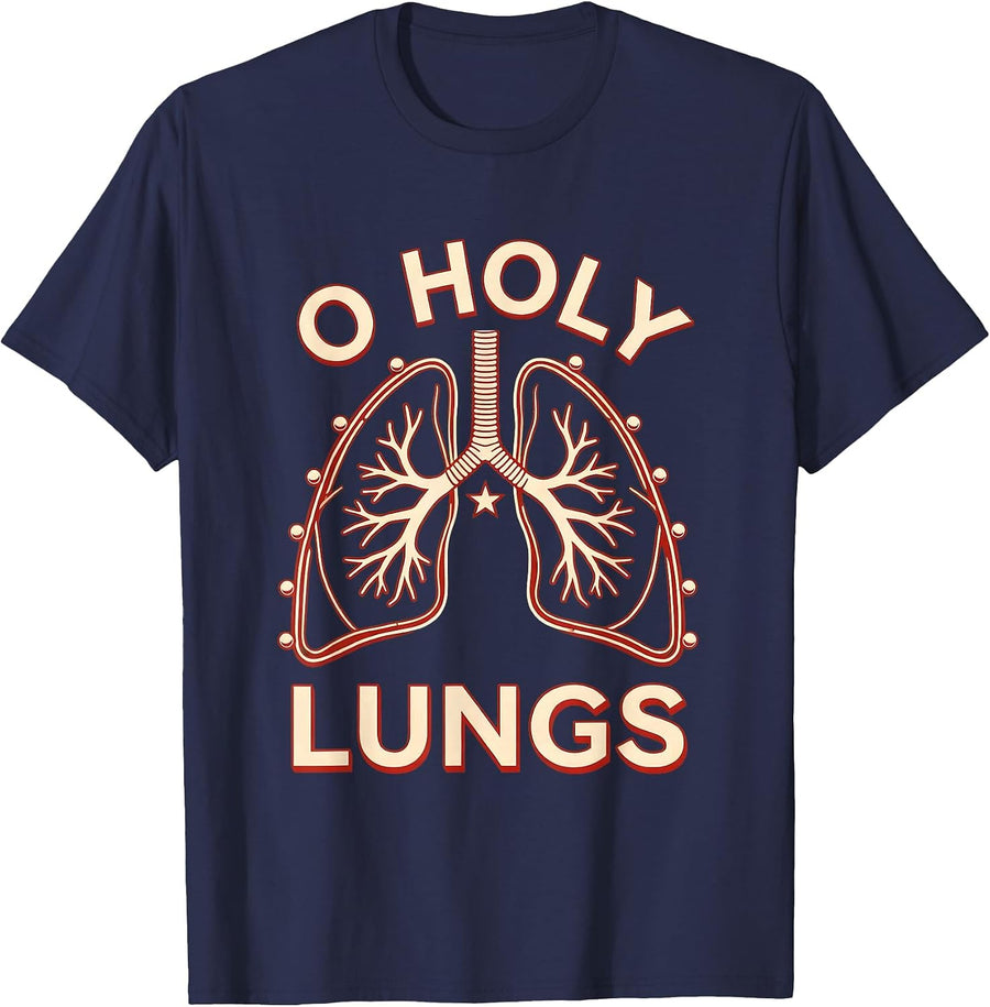 O Holy Lungs Funny Respiratory Therapist Christmas Holiday T-Shirt - Navy Blue