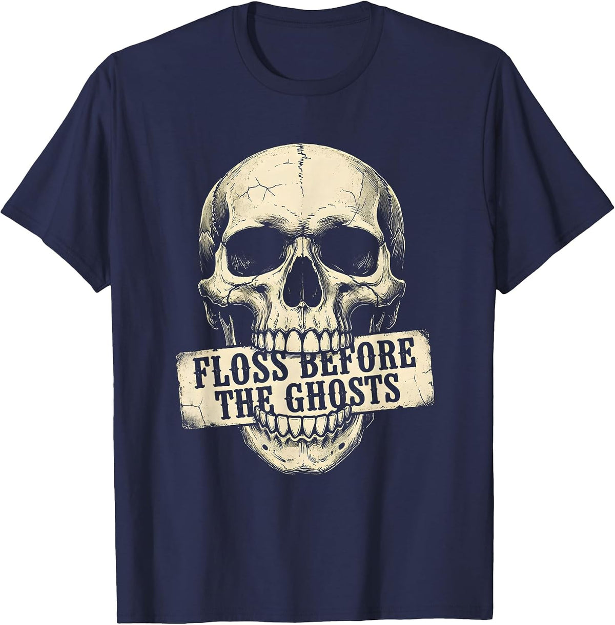 Floss Before The Ghosts Halloween Dental Design T-Shirt - Navy Blue