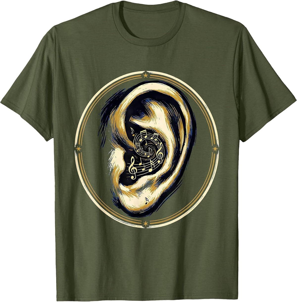 Men's Music Teacher Ear With Musical Notes Illustration T-Shirt - Olive Green