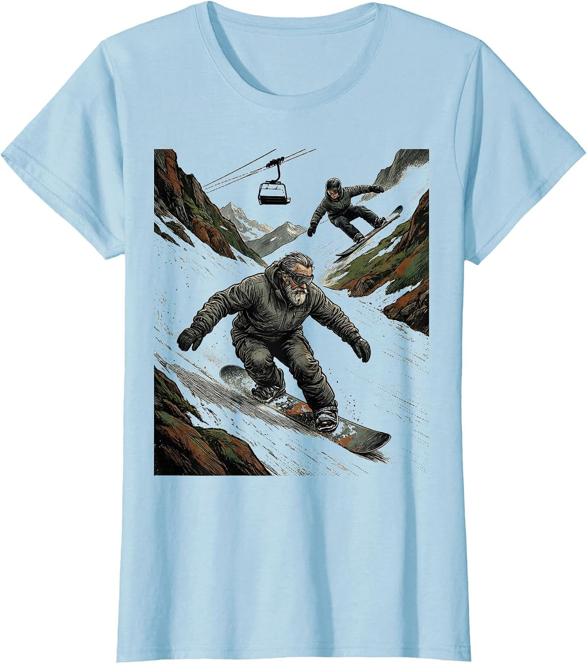 Women's Vintage Snowboarder Carving Retro Winter Sports Gift T-Shirt - Baby Blue