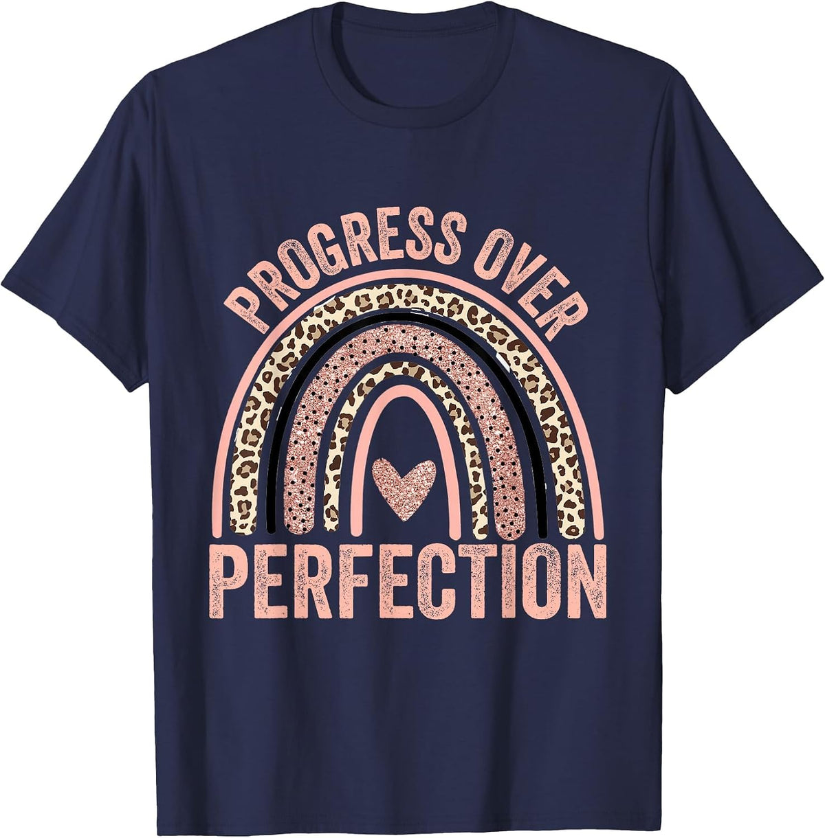 Progress Over Perfection Motivational Back to School Teacher T-Shirt - Navy Blue