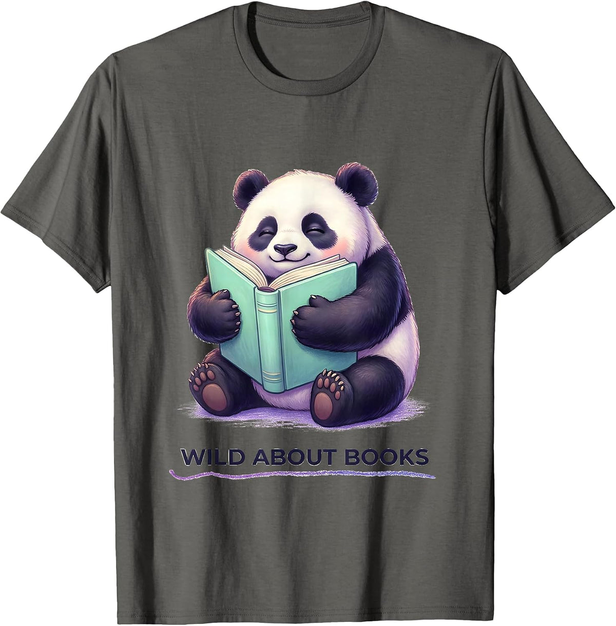 Men's Wild About Books Cute Kawaii Panda Teacher Back To School T-Shirt - Asphalt Grey