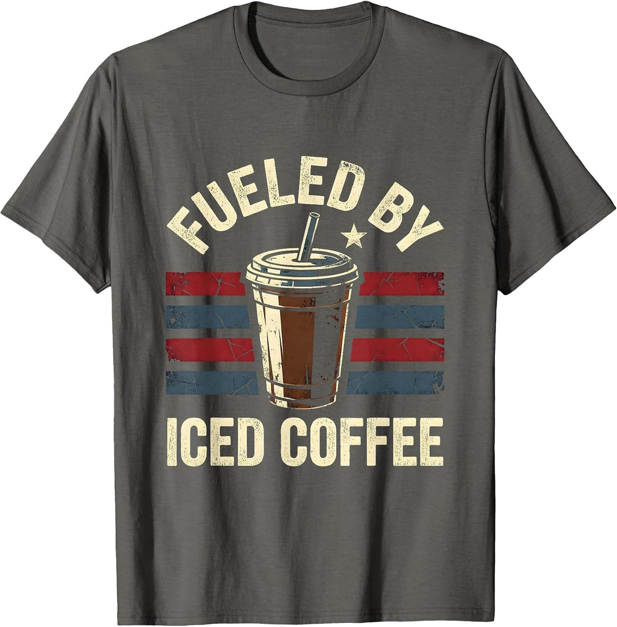 Fueled by Iced Coffee Funny Caffeine Design T-Shirt - Asphalt Grey