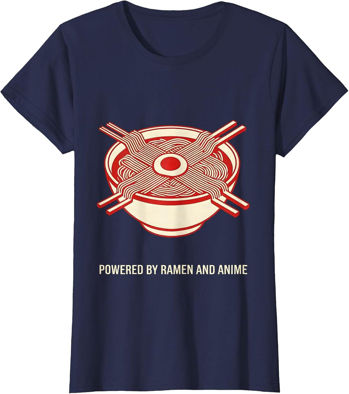 Women's Powered By Ramen And Anime Funny Ramen Lover Anime Fan T-Shirt - Navy Blue