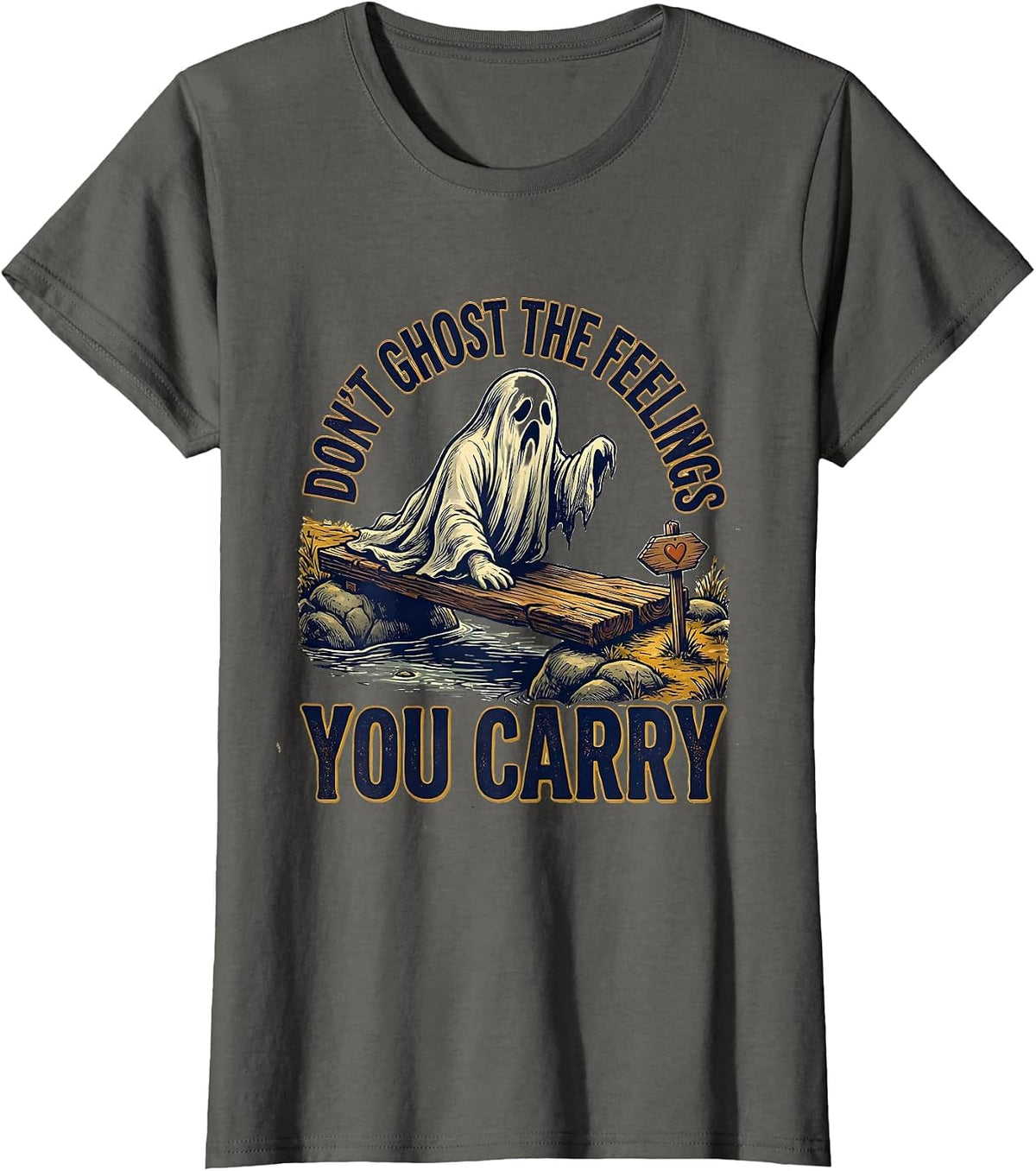 Women's Don't Ghost the Feelings You Carry Vintage Mental Health T-Shirt - Asphalt Grey