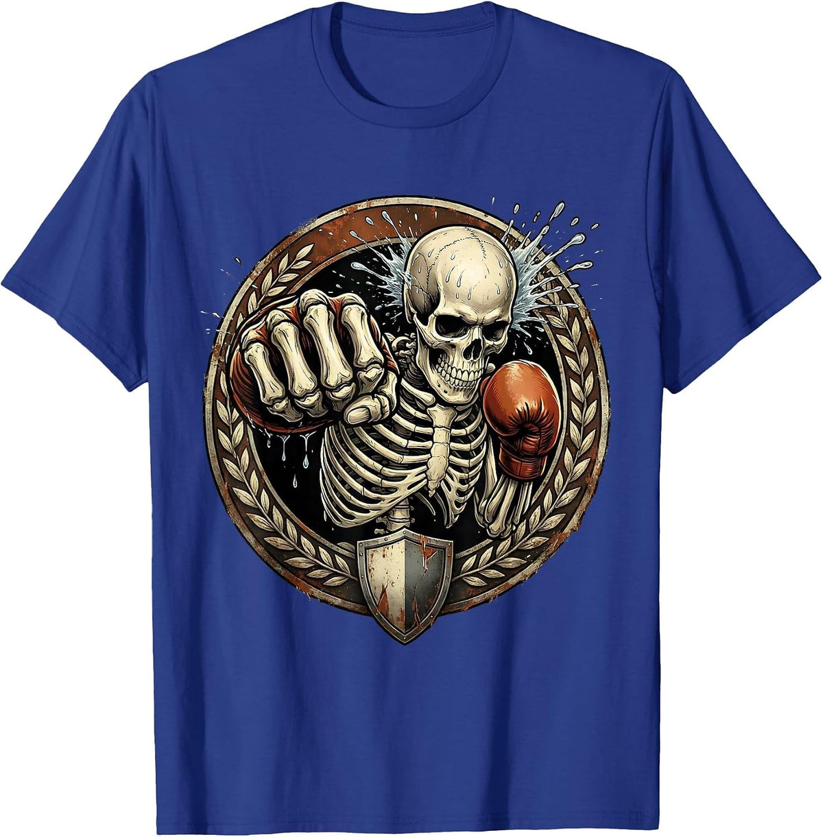 Skeleton Boxer Mid-Punch Graphic Design T-Shirt - Royal Blue