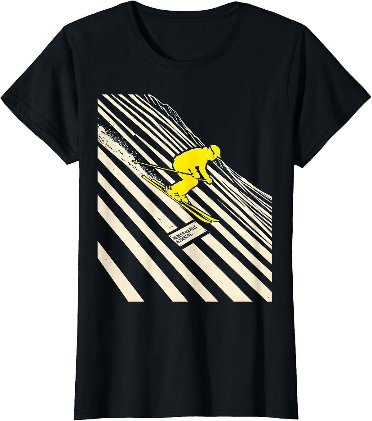 Women's Double Black Feels Reasonable Funny Vintage Ski Snowboard T-Shirt - Black