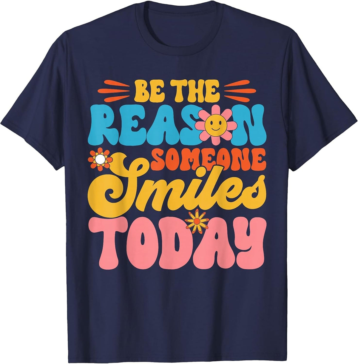 Retro Teacher Be The Reason Someone Smiles Today Teacher T-Shirt - Navy Blue