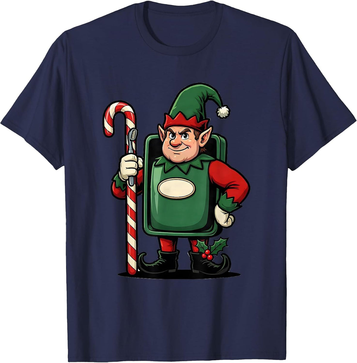 Men's Elf Dental Guard Cartoon Dentist Christmas Humor T-Shirt - Navy Blue