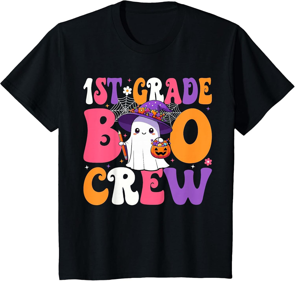 1st Grade Boo Crew Halloween First Grade Halloween Teacher T-Shirt - Black