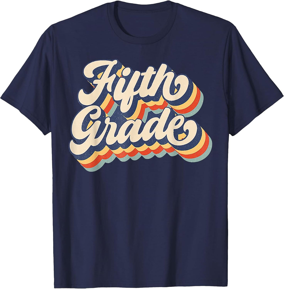 Retro Sunset Fifth Grade Teacher & Student Back to School T-Shirt - Navy Blue