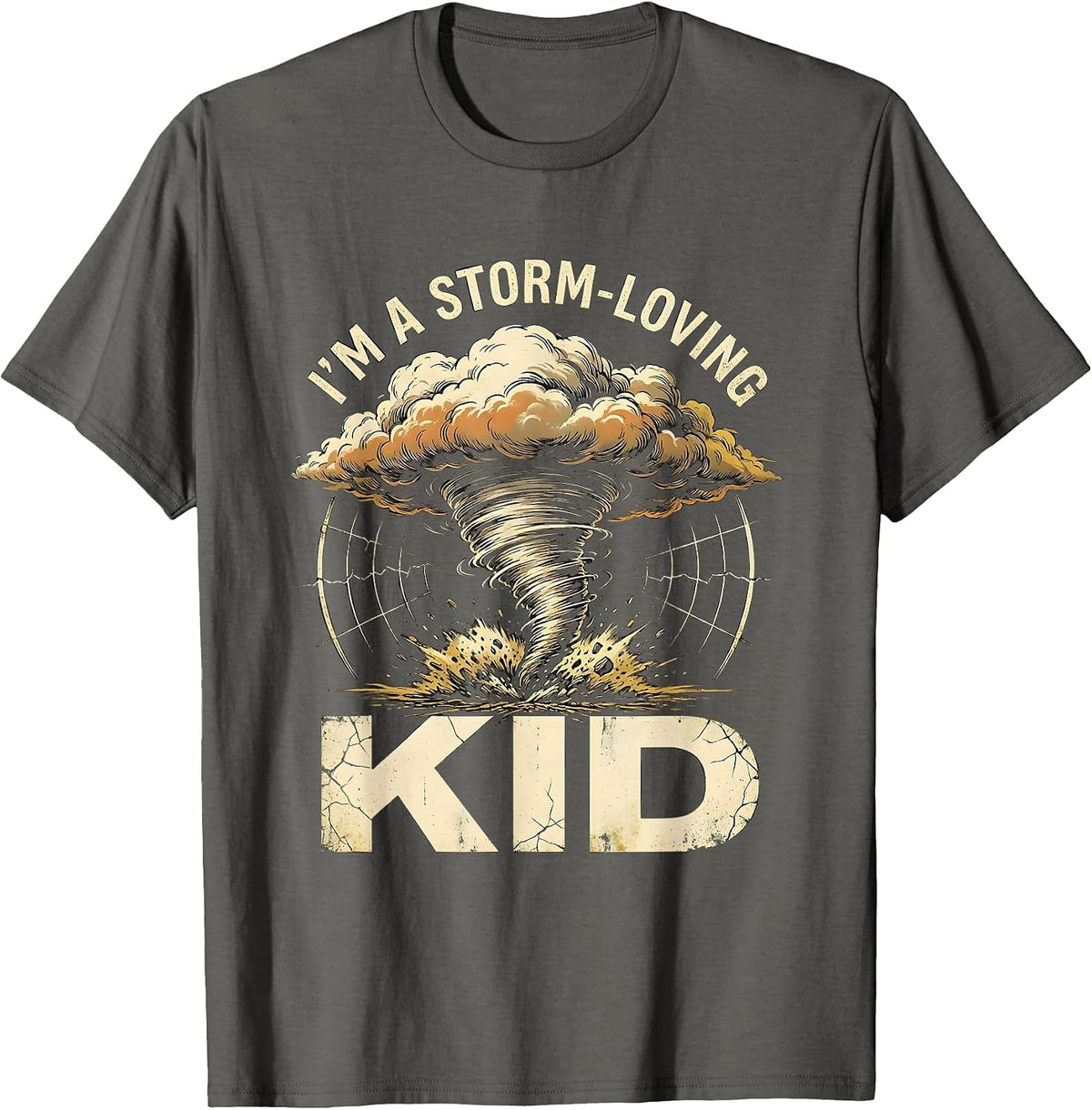 Men's I'm A Storm-Loving Kid Distressed Tornado Chaser Weather T-Shirt - Asphalt Grey