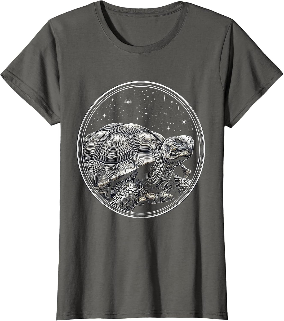 Women's Ancient Tortoise Starry Night Sky Illustration T-Shirt - Asphalt Grey