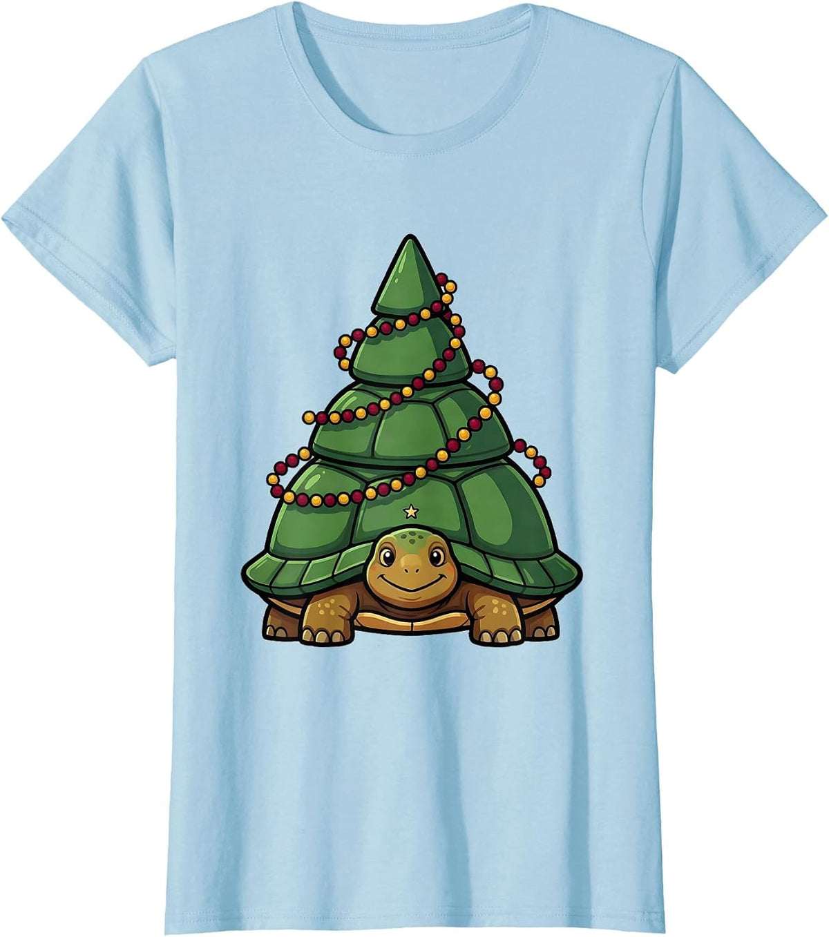 Women's Smiling Tortoise Christmas Animal Lover Funny Holiday T-Shirt - Baby Blue