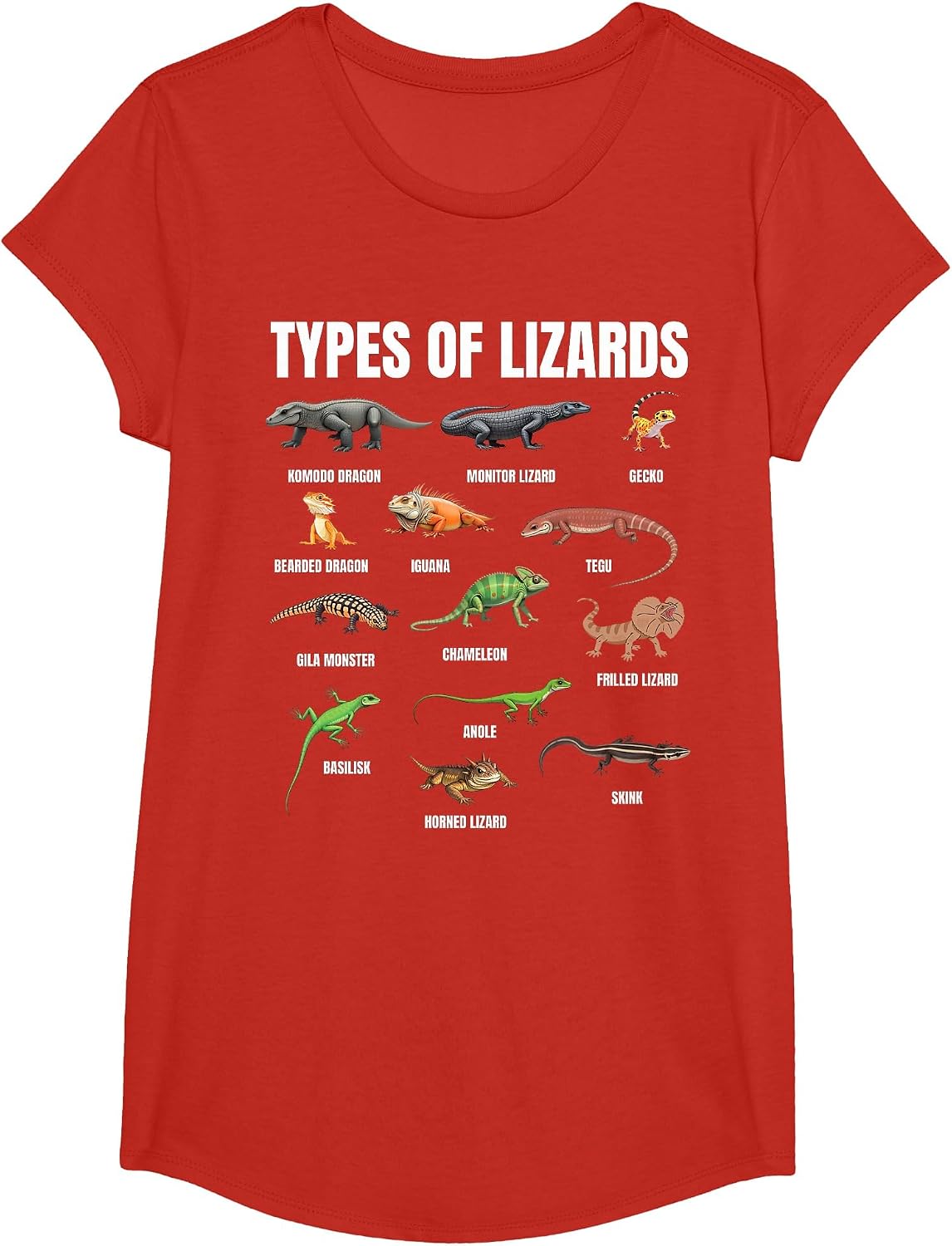 Types of Lizards Educational Herpetologist Kids Boys Girls T-Shirt - Girls Red
