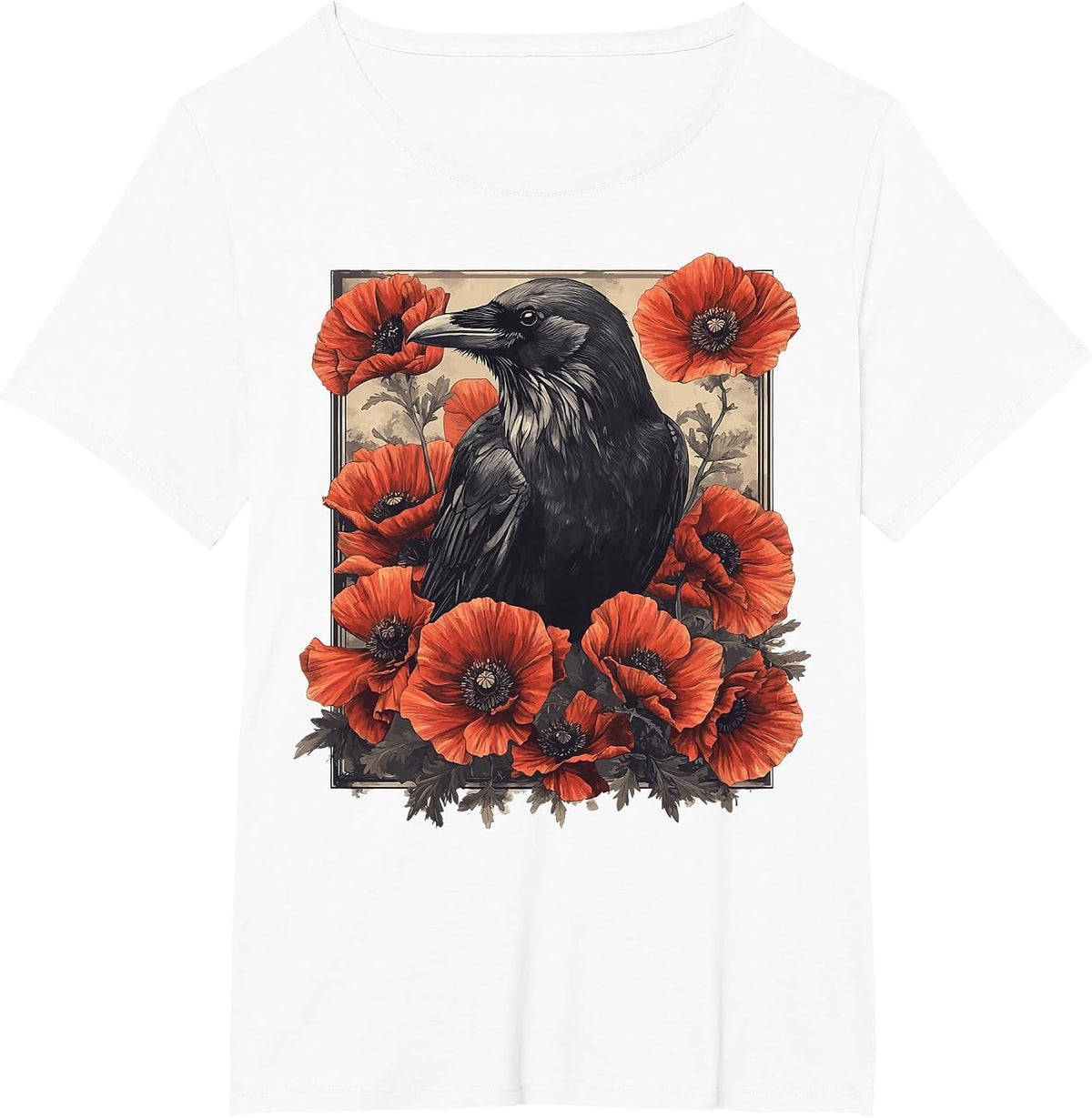 Raven Red Flowers Floral T-Shirt - White